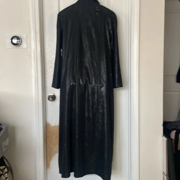 Vintage Carol Cohen satin finish light fabricblack classic trench tunic coat